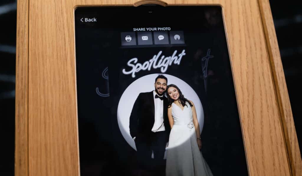 Spotlight Booth at an event, with dramatic lighting for high-quality photos.