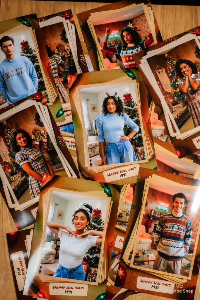 A lots of printed photos of AI Nostalgic Holiday Experience