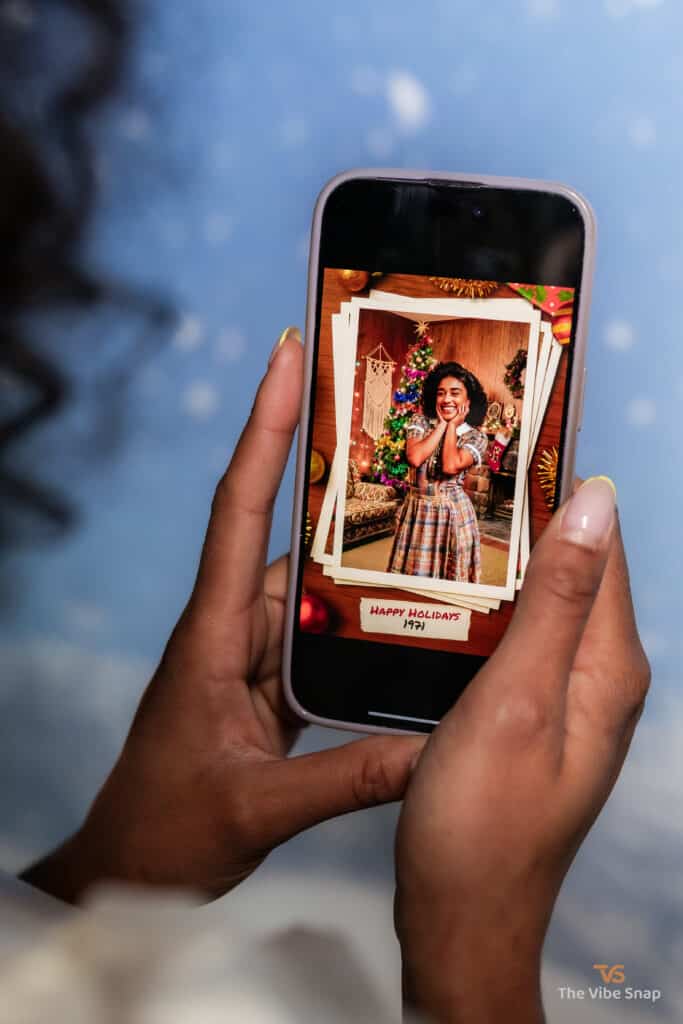 An iPhone with AI Nostalgic Holiday from 1971