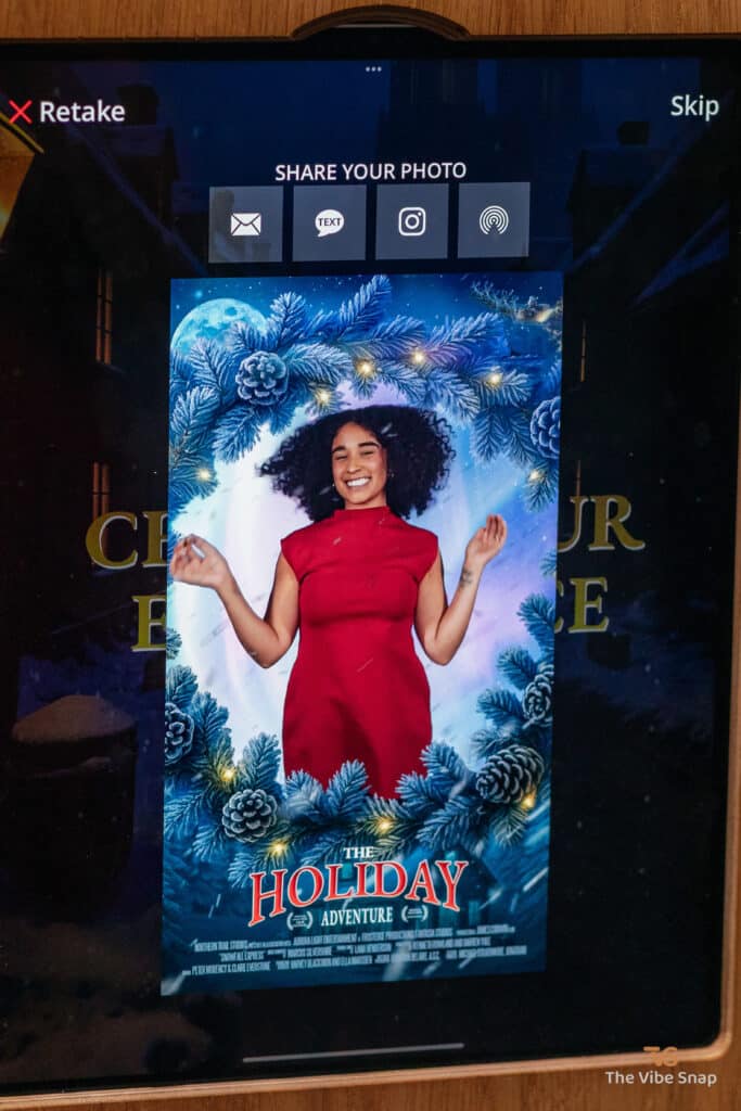 A Video of young woman creating Holiday Movie Poster with title The Holiday Adeventure