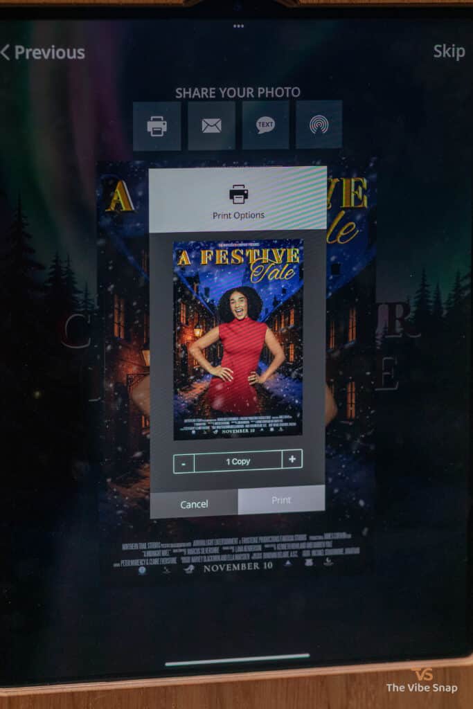Holiday Movie Poster ipad screen with an option to print photos