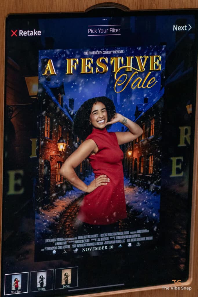 Holiday Movie Poster image on the ipad with a title A festive Tale