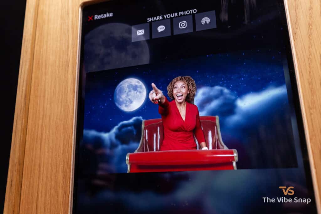 Video of mixed race lady in red dress with night sky behind her