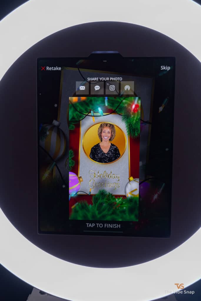 Final Holiday Greeting card on iPad screen with sharing options