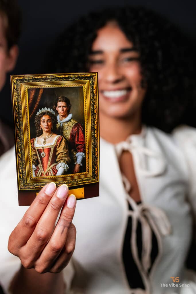 Royal AI Portrait - Female model is holding printed Royal AI photo