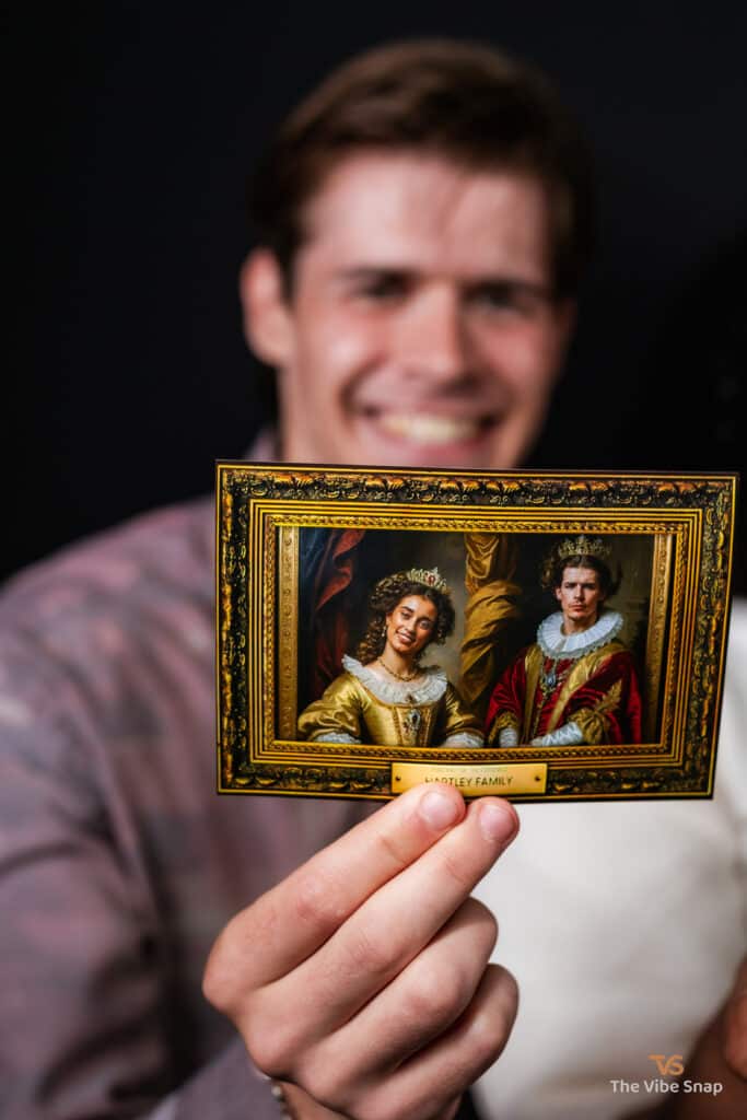 Royal AI Portrait - Male model is holding printed Royal AI photo